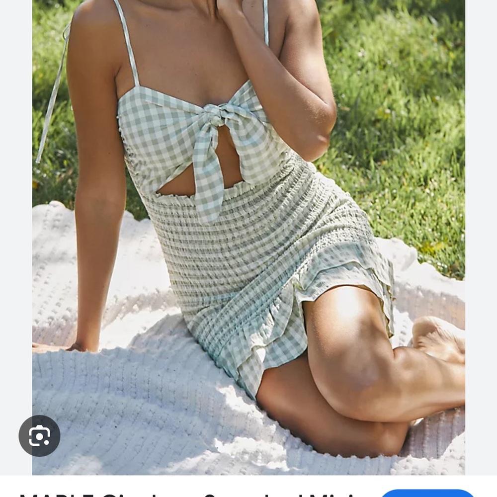 Gingham Tie-Front Mini Dress in Sage Green